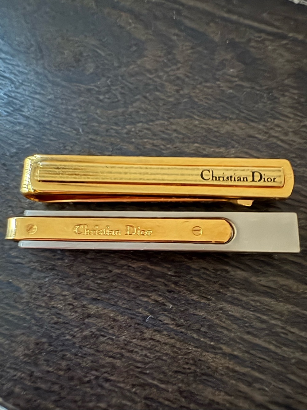Christian Dior Gold and Silver Tie Clips Set of (2)